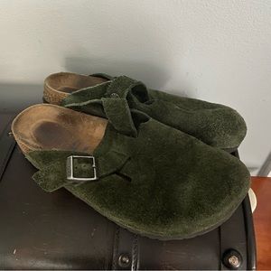 Birkenstock Boston Green Suede 41 Narrow Soft Footbed
